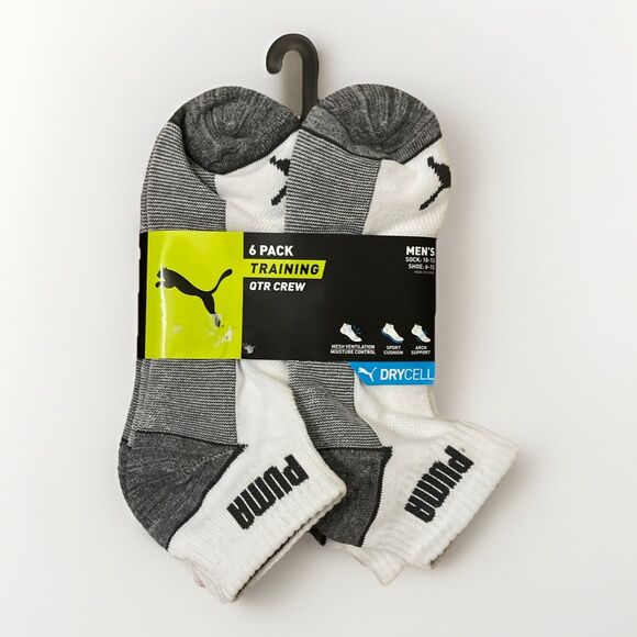 Puma Drycell White Training OTR Crew Socks Men’s 10-13 6 Pack NEW - Picture 1 of 6